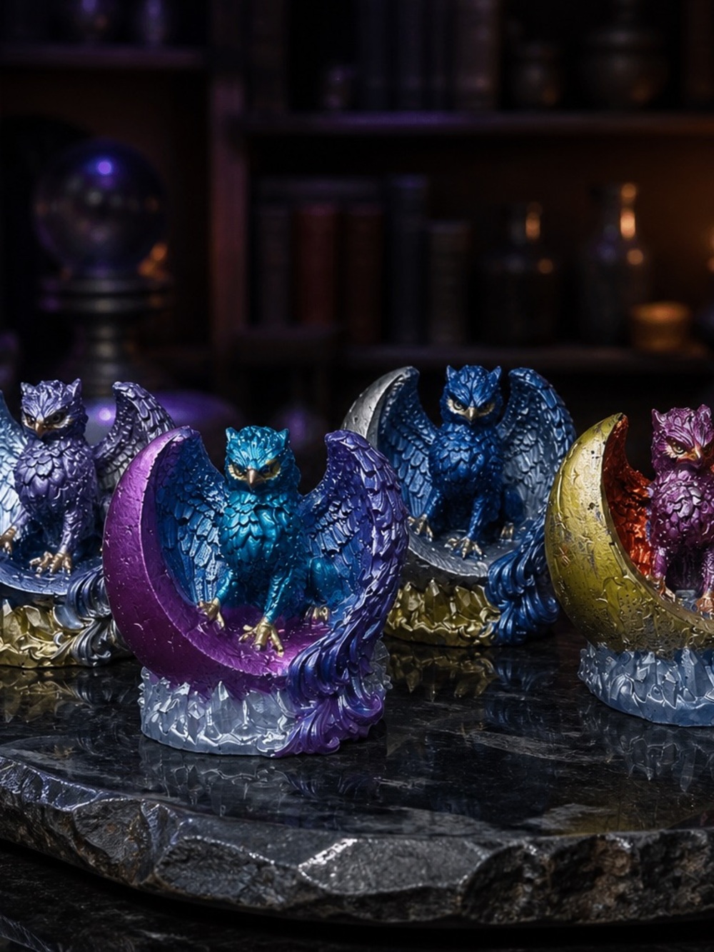Griffin on Purple Crescent Moon Decorative Figurine - Home Accents
